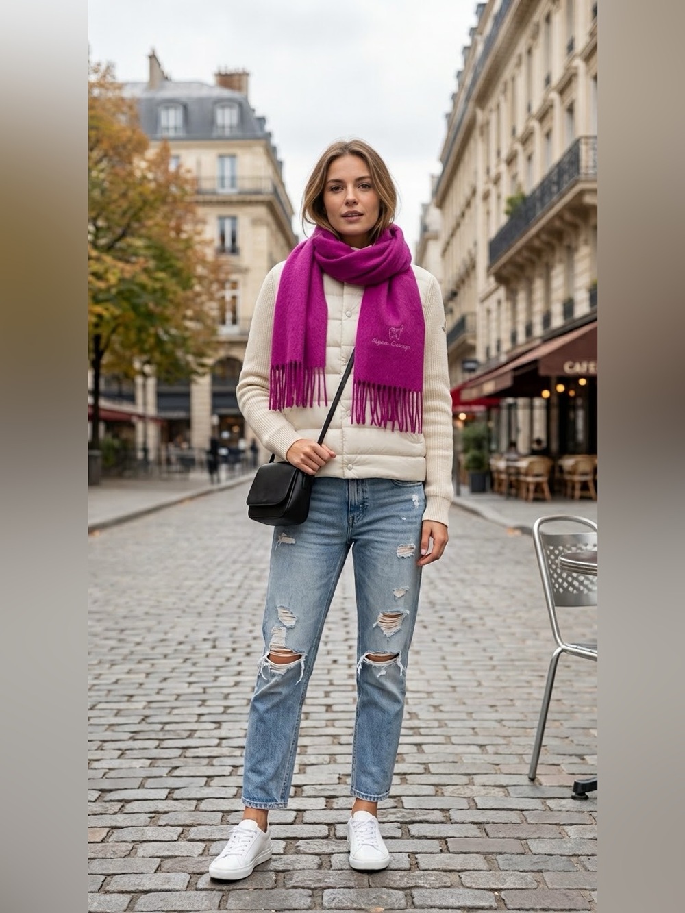 NWOT Authentic Alpaca Camargo Scarf with Stitched Logo (Fuchsia)